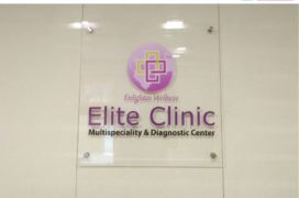 Clear Acrylic Sign with Acrylic Cutout Letters, Elite Clinic