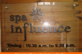 Signage, Spa Influence, Wood Letters on Glass Base